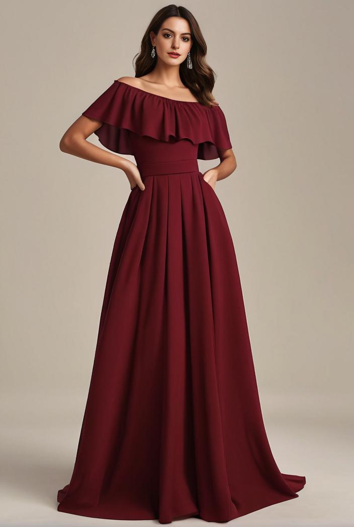 plus size simple chiffon pleated a line round neckline bridesmaid dress 126473