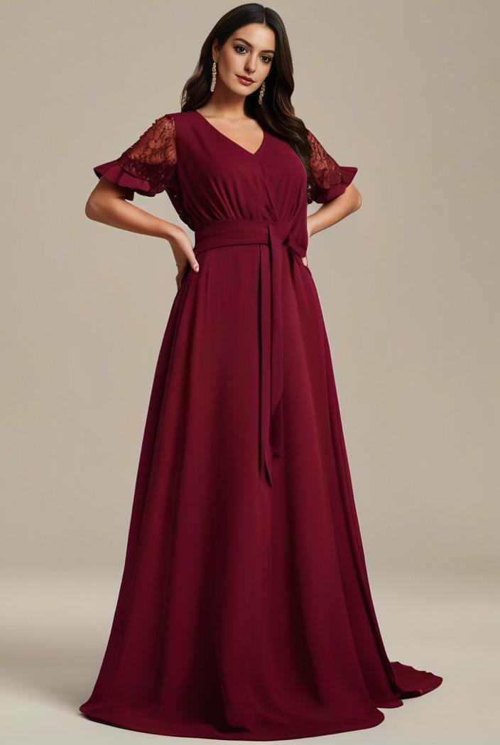 plus size simple chiffon pleated a line round neckline bridesmaid dress 126474