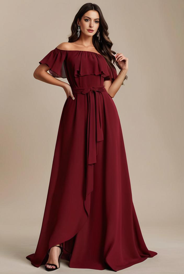 plus size simple chiffon pleated a line round neckline bridesmaid dress 126475