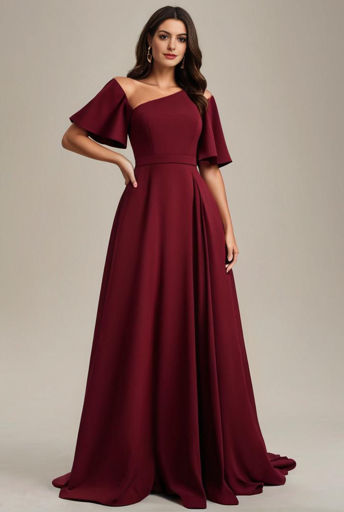 plus size simple chiffon pleated a line round neckline bridesmaid dress 126477