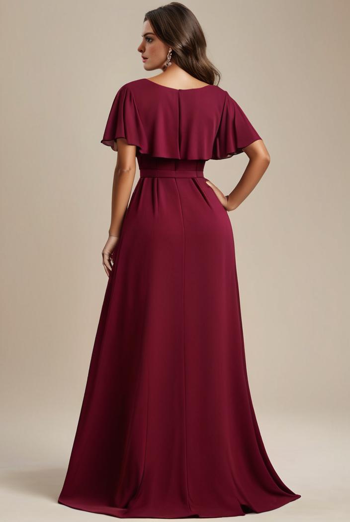 plus size simple chiffon pleated a line round neckline bridesmaid dress 126478