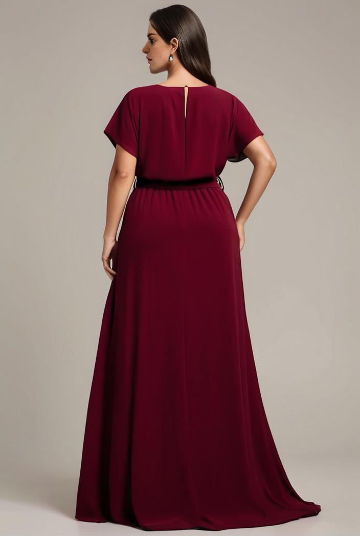 plus size simple chiffon pleated a line round neckline bridesmaid dress 126479