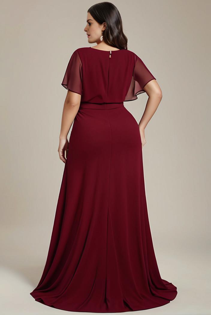 plus size simple chiffon pleated a line round neckline bridesmaid dress 126480