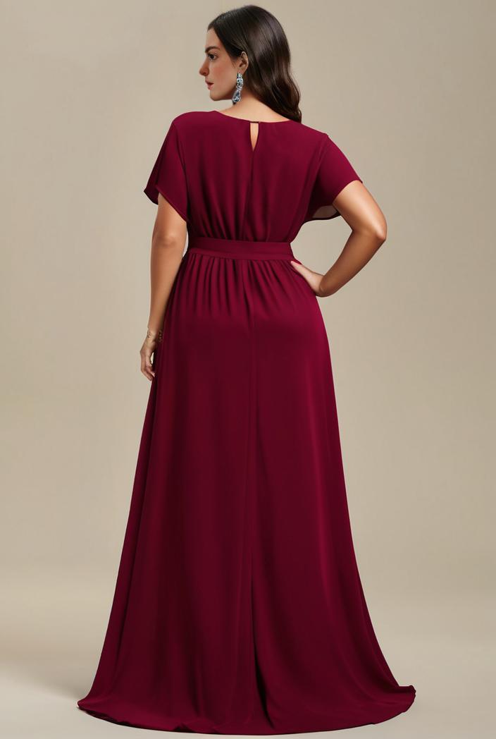 plus size simple chiffon pleated a line round neckline bridesmaid dress 126481