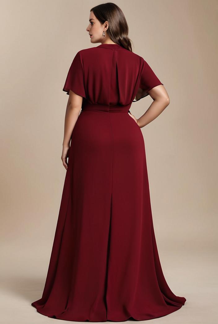 plus size simple chiffon pleated a line round neckline bridesmaid dress 126482