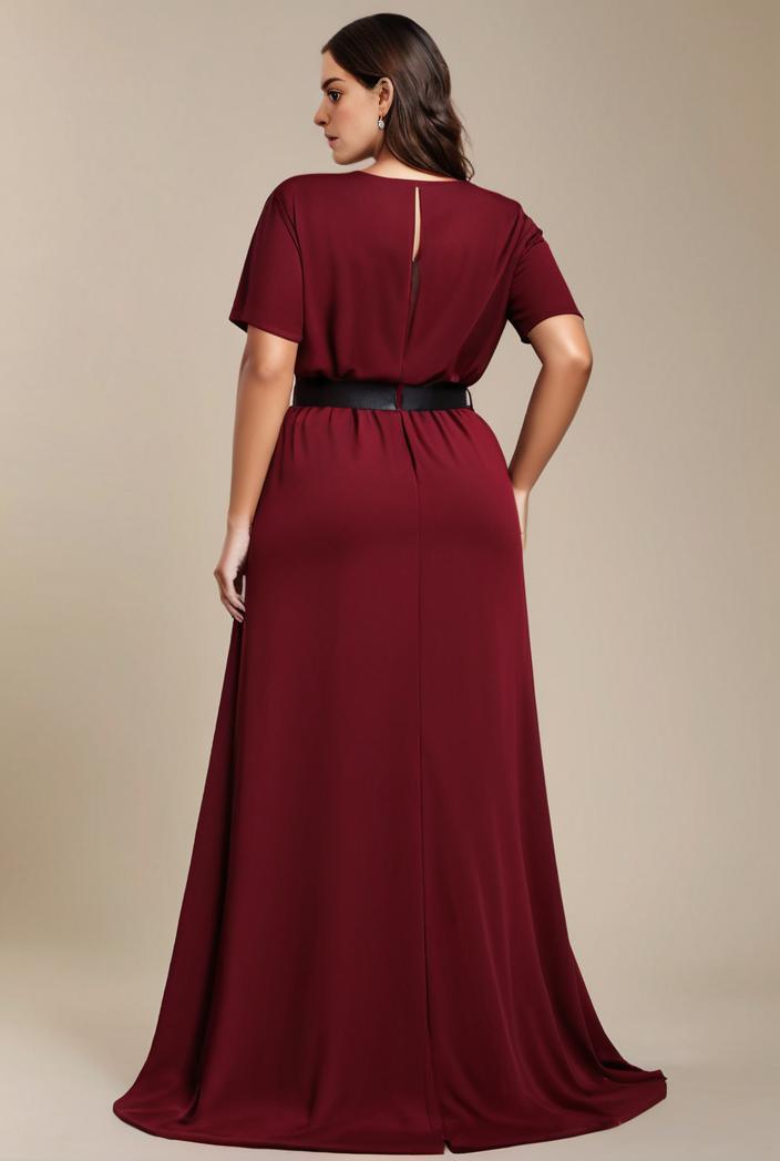 plus size simple chiffon pleated a line round neckline bridesmaid dress 126483