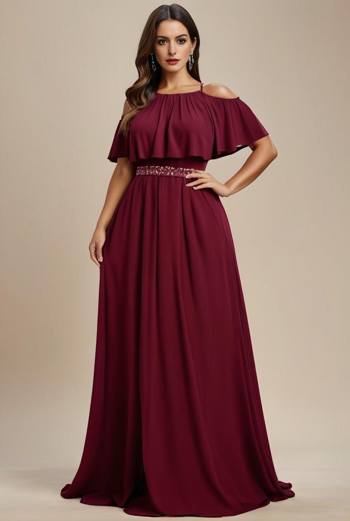 plus size simple chiffon pleated a line round neckline bridesmaid dress 126485