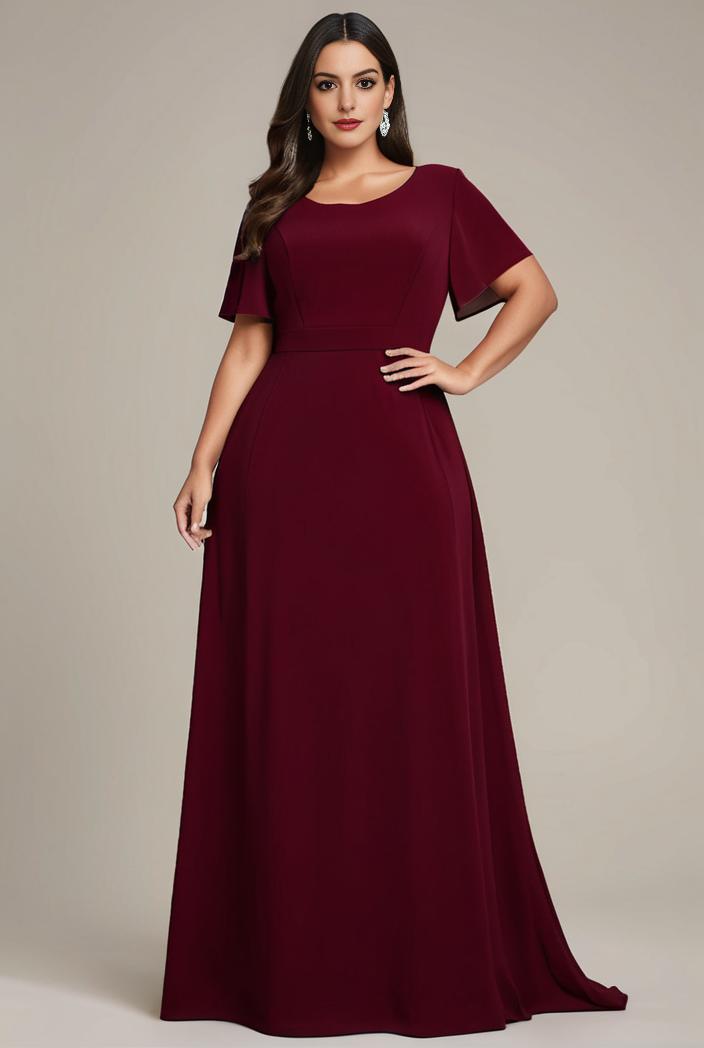 plus size simple chiffon pleated a line round neckline bridesmaid dress 126486
