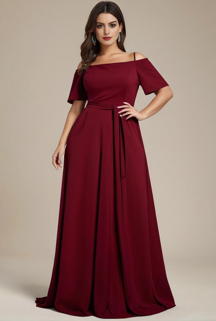 plus size simple chiffon pleated a line round neckline bridesmaid dress 126487