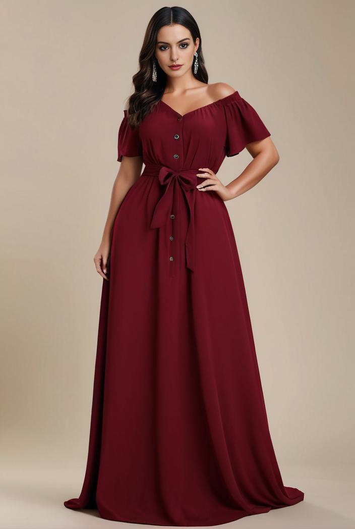 plus size simple chiffon pleated a line round neckline bridesmaid dress 126491