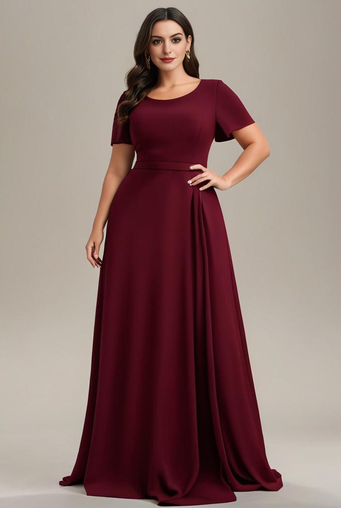 plus size simple chiffon pleated a line round neckline bridesmaid dress 126492
