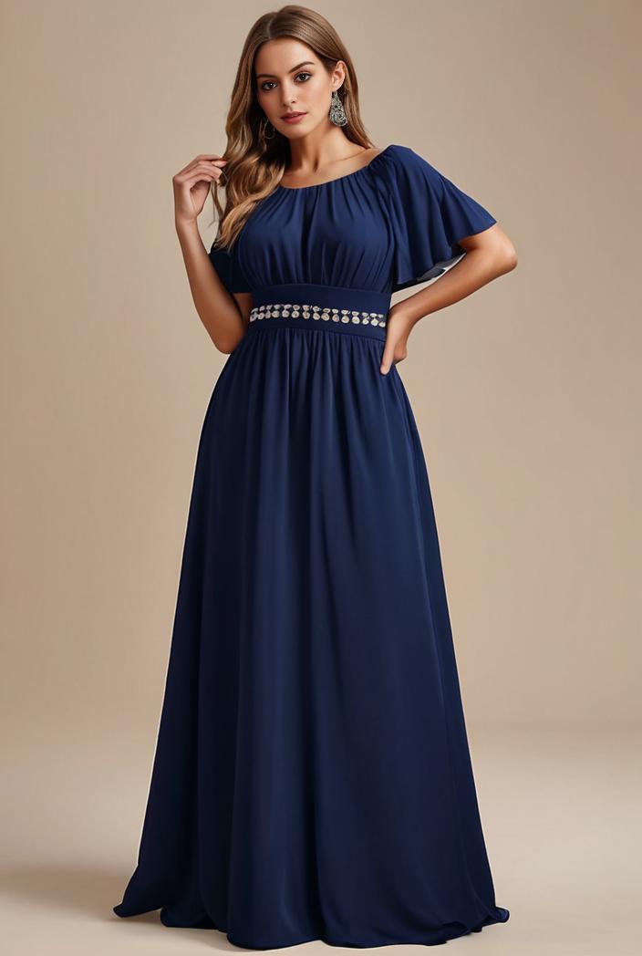 plus size simple chiffon pleated a line round neckline bridesmaid dress 126493