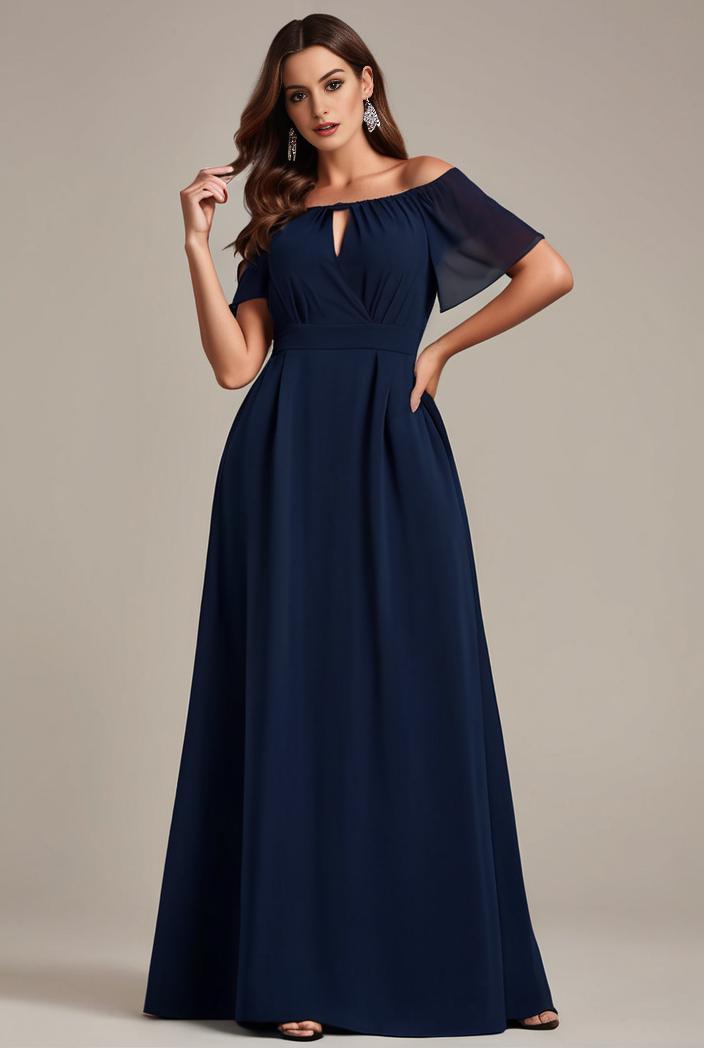 plus size simple chiffon pleated a line round neckline bridesmaid dress 126494