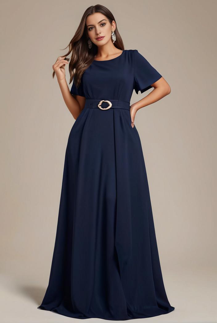 plus size simple chiffon pleated a line round neckline bridesmaid dress 126495