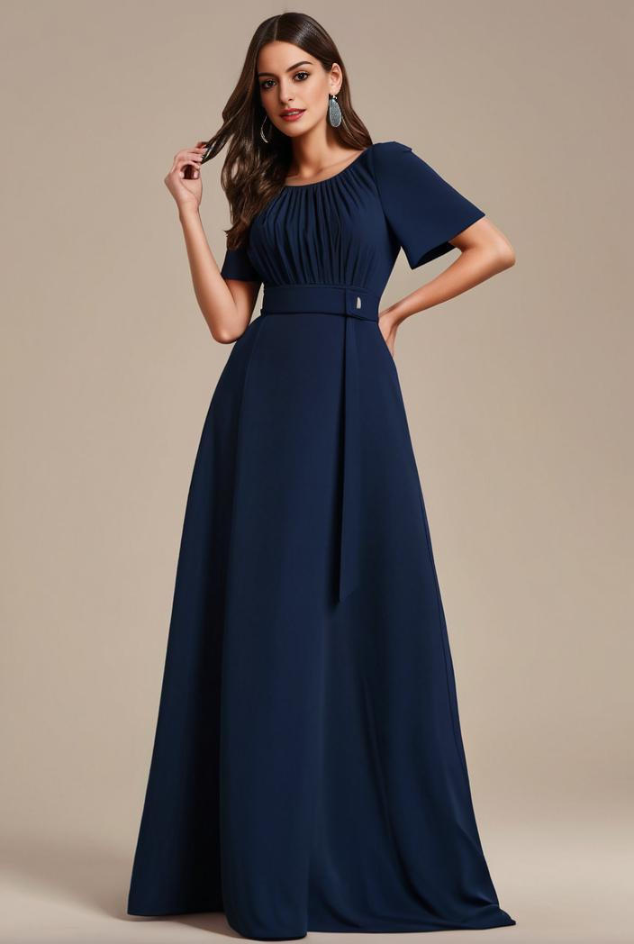 plus size simple chiffon pleated a line round neckline bridesmaid dress 126496