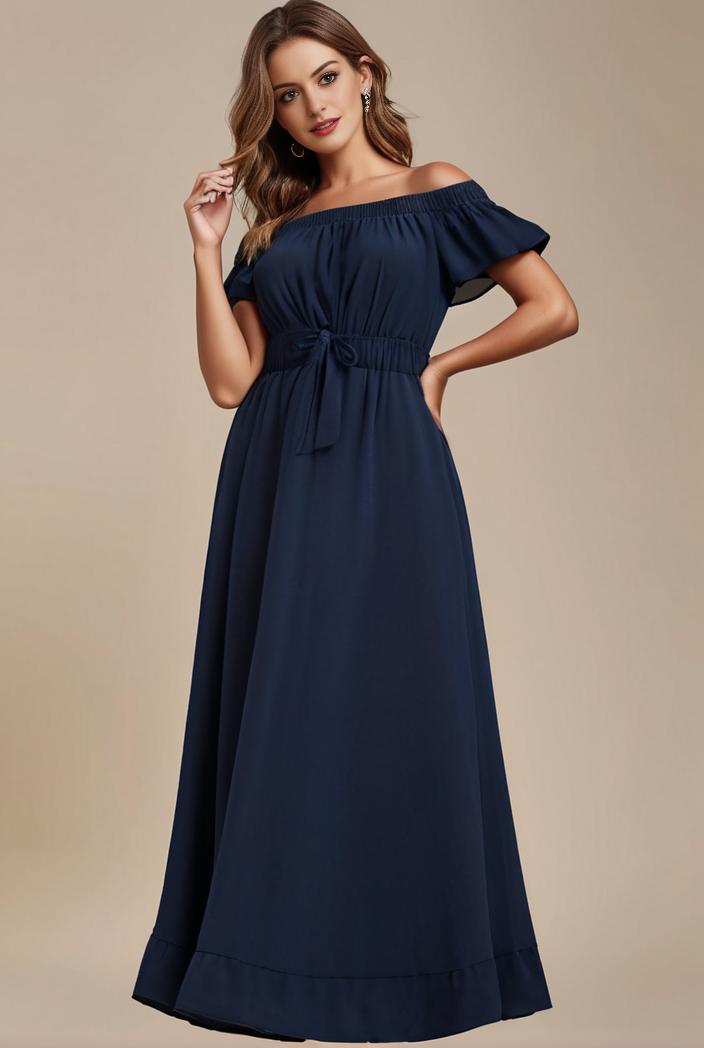plus size simple chiffon pleated a line round neckline bridesmaid dress 126499