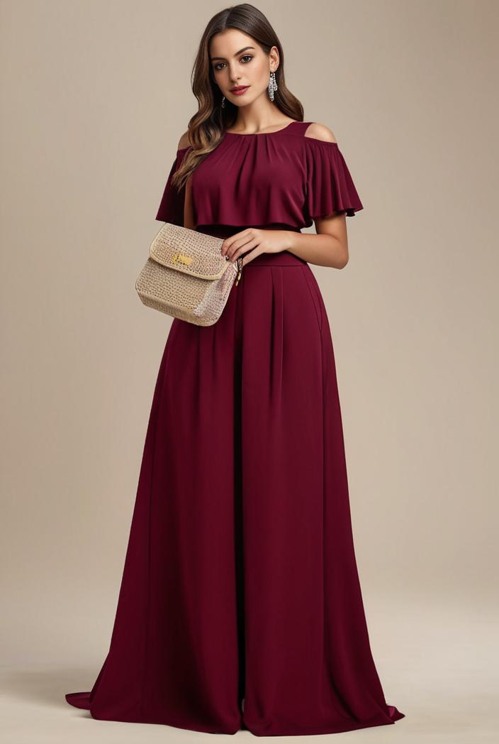 plus size simple chiffon pleated a line round neckline bridesmaid dress 126501
