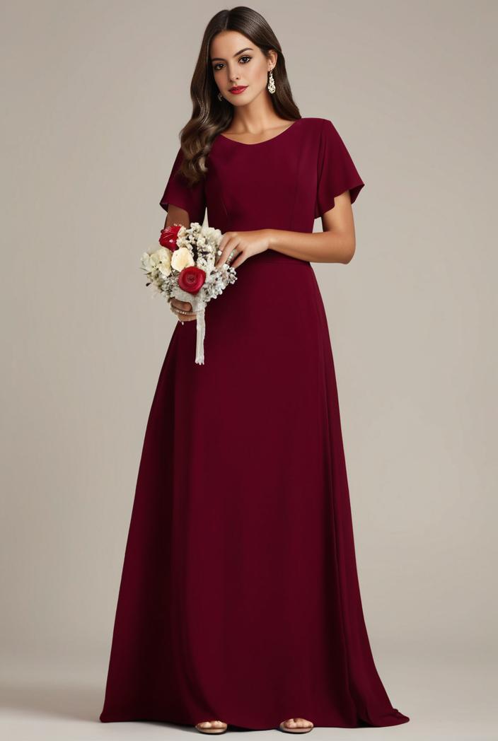 plus size simple chiffon pleated a line round neckline bridesmaid dress 126502