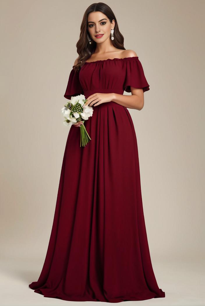 plus size simple chiffon pleated a line round neckline bridesmaid dress 126503