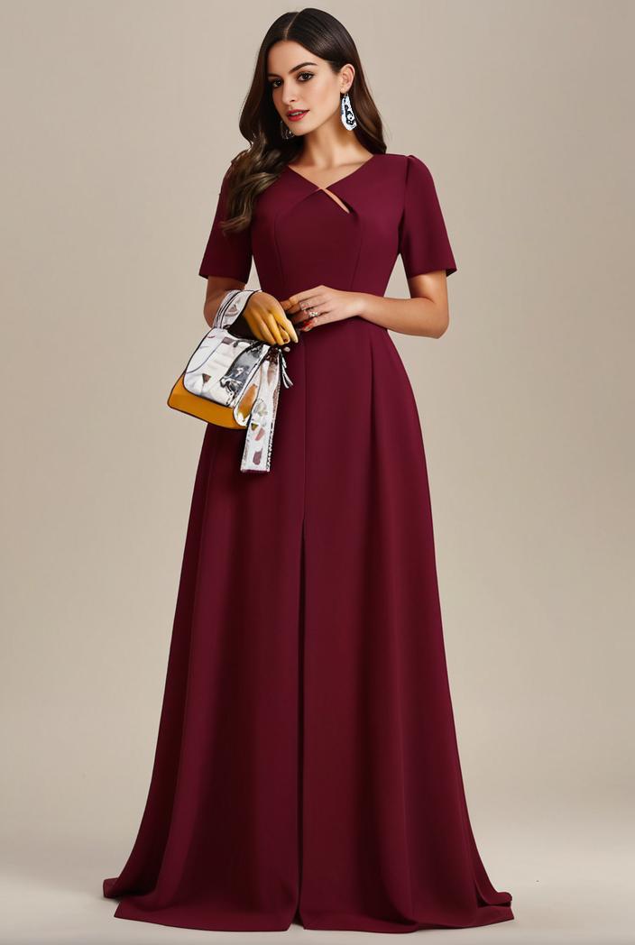 plus size simple chiffon pleated a line round neckline bridesmaid dress 126504