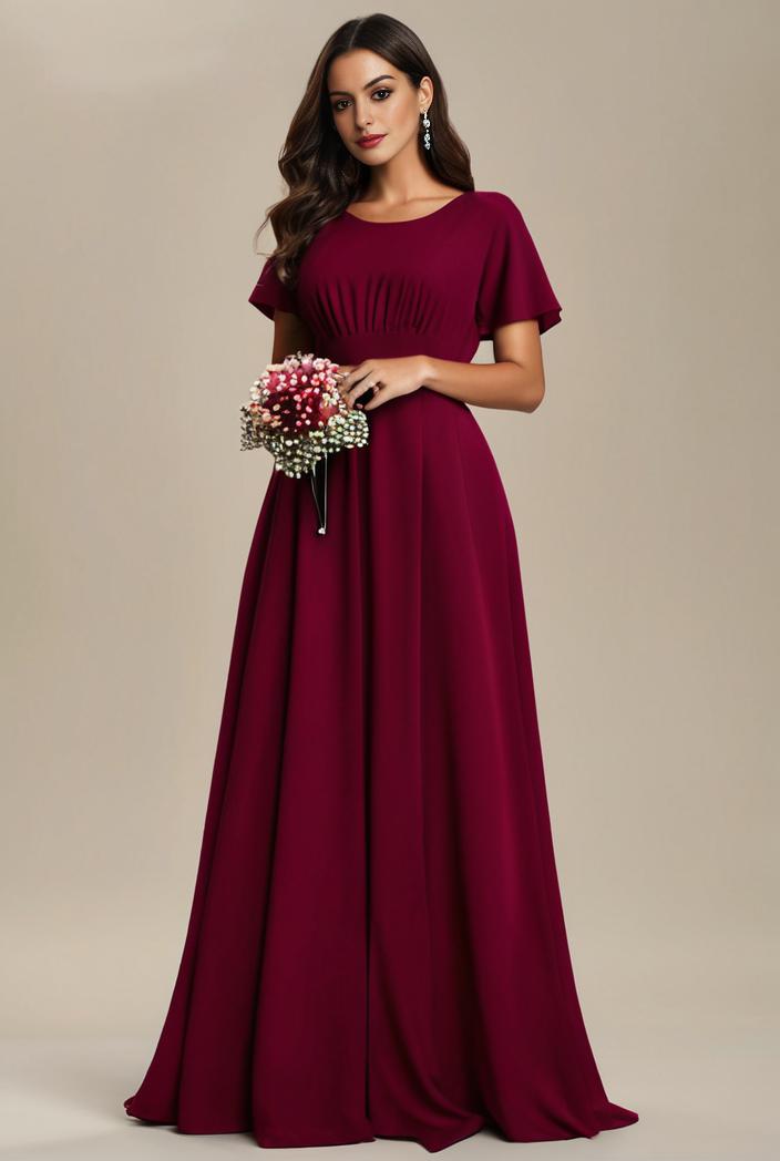 plus size simple chiffon pleated a line round neckline bridesmaid dress 126505
