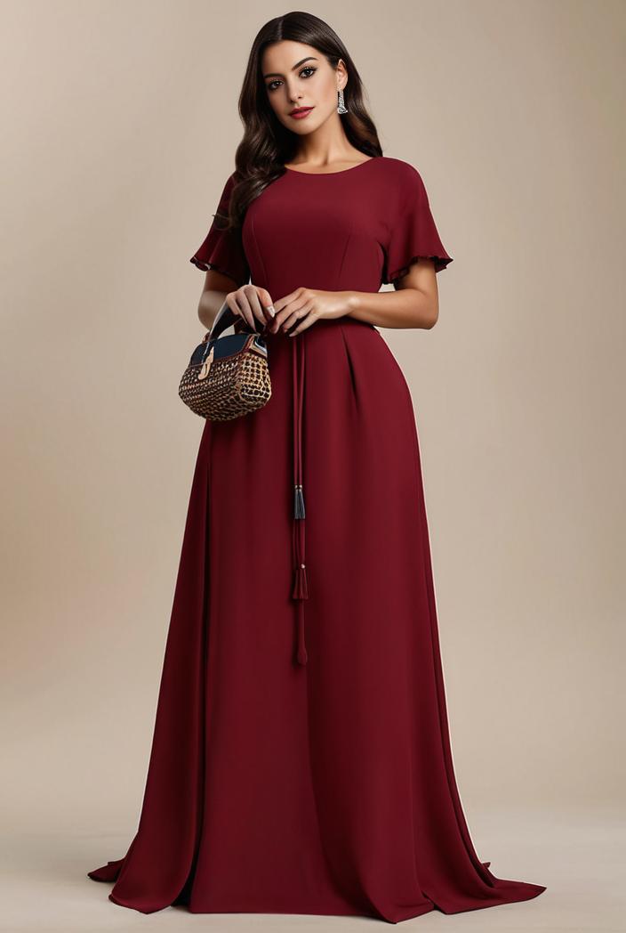plus size simple chiffon pleated a line round neckline bridesmaid dress 126506