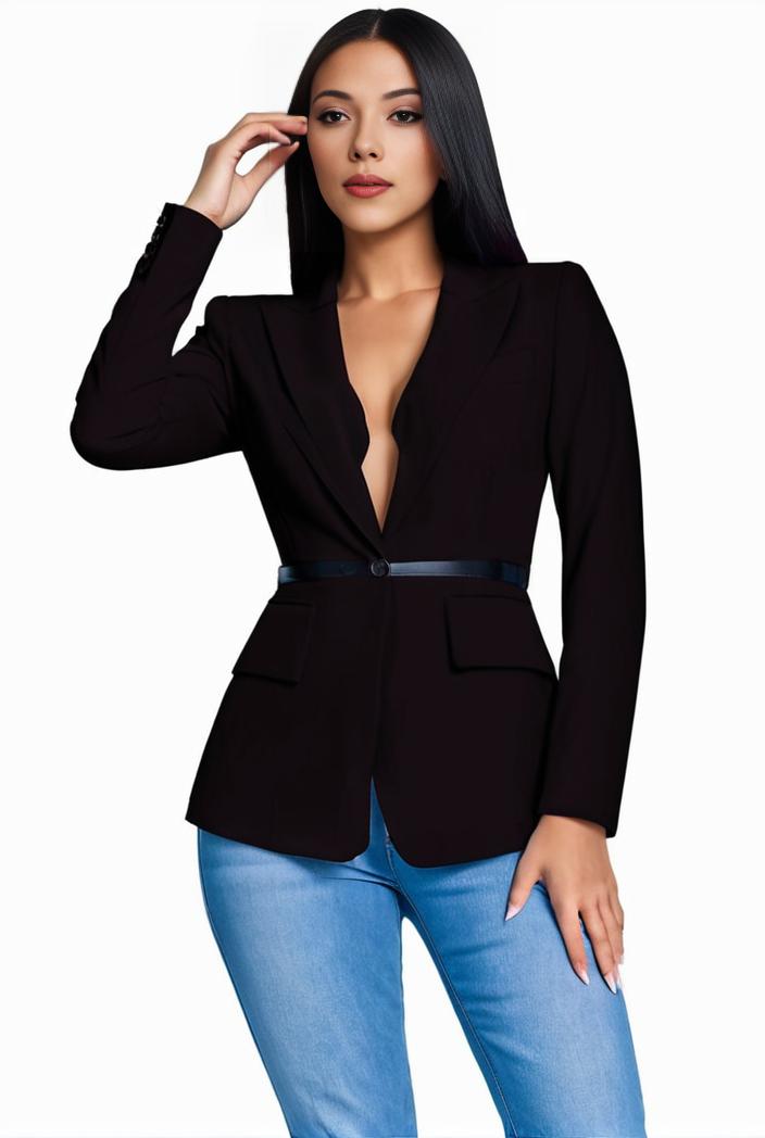 solid blazer with tie back and casual lapel long sleeve outerwear for women 124627