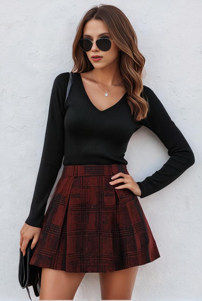 versatile women s gingham plaid pleated skirt black red blue print 130811