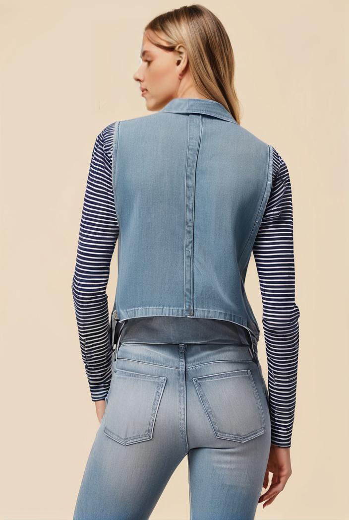 washed denim sleeveless vest with distressed ripped lapel women s denim jacket collection 131172