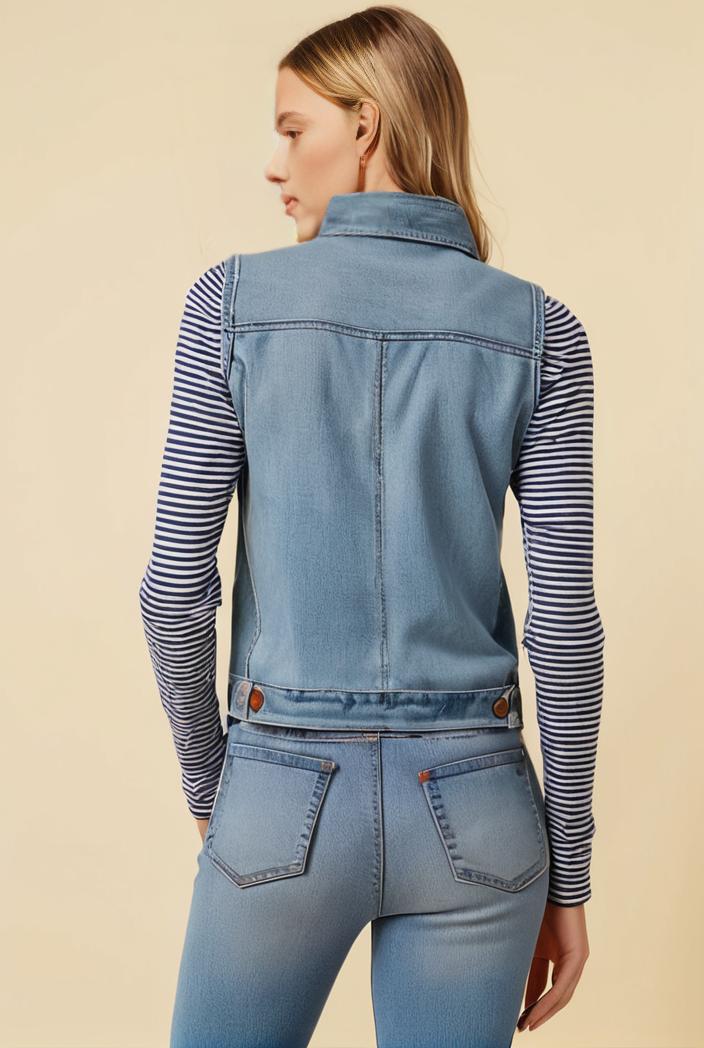 washed denim sleeveless vest with distressed ripped lapel women s denim jacket collection 131177