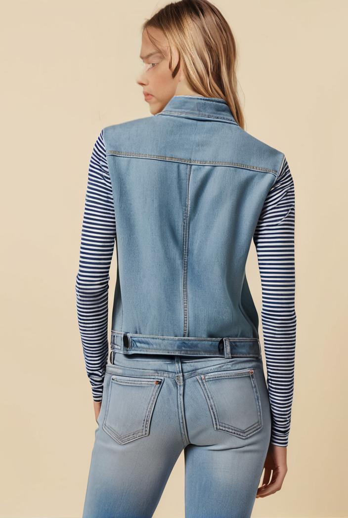 washed denim sleeveless vest with distressed ripped lapel women s denim jacket collection 131174