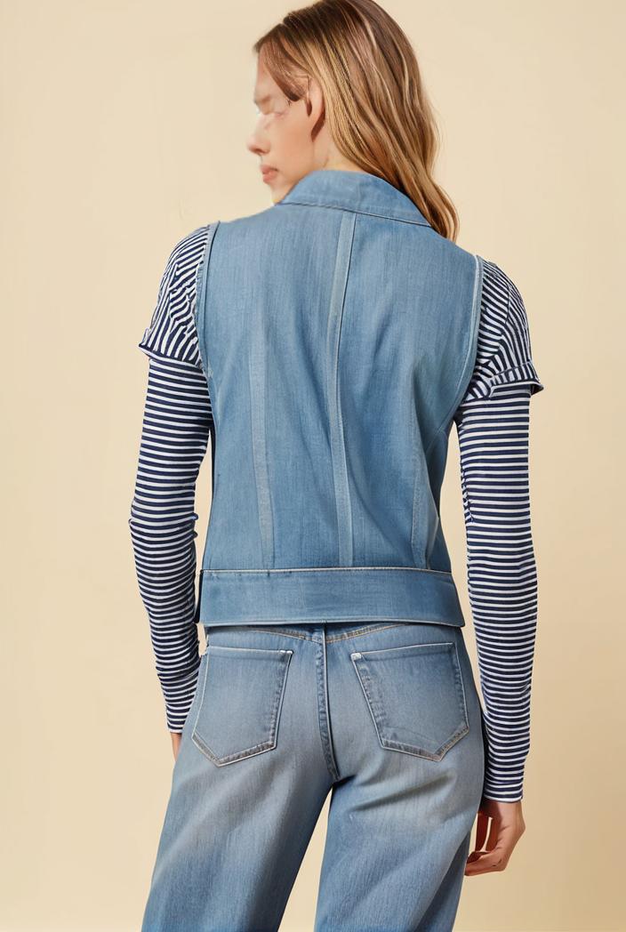 washed denim sleeveless vest with distressed ripped lapel women s denim jacket collection 131176