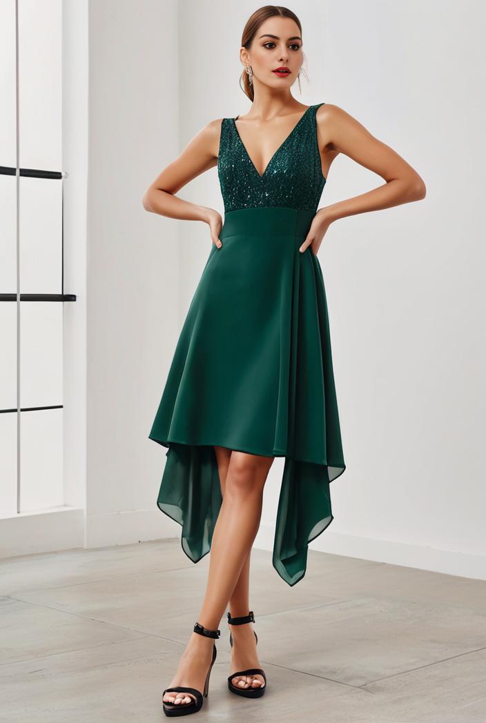 deep v neck lace chiffon bridesmaid dress with asymmetrical hem 135681