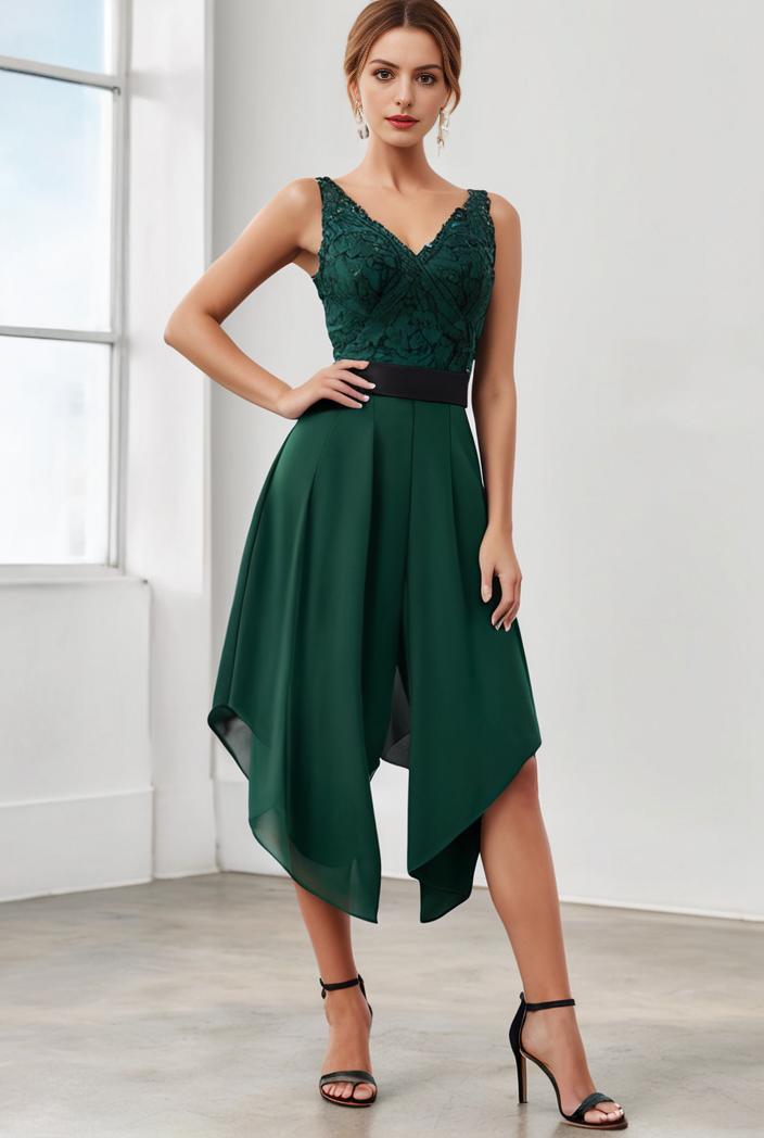 deep v neck lace chiffon bridesmaid dress with asymmetrical hem 135710