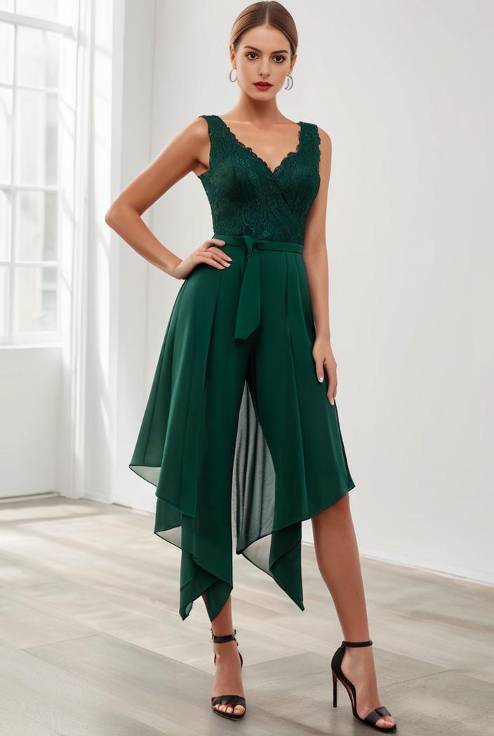 deep v neck lace chiffon bridesmaid dress with asymmetrical hem 135711