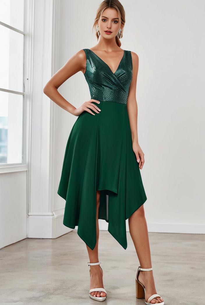 deep v neck lace chiffon bridesmaid dress with asymmetrical hem 135713