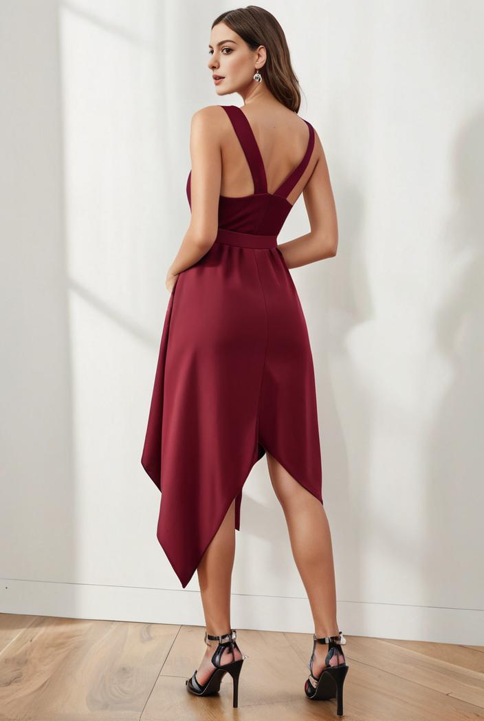 deep v neck lace chiffon bridesmaid dress with asymmetrical hem 135730