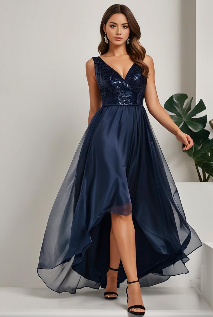 plus size sequin high low deep v neck tulle evening dresses 101986