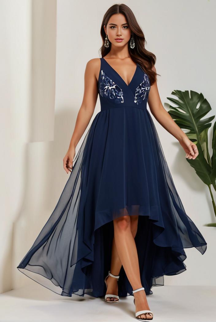 plus size sequin high low deep v neck tulle evening dresses 101993