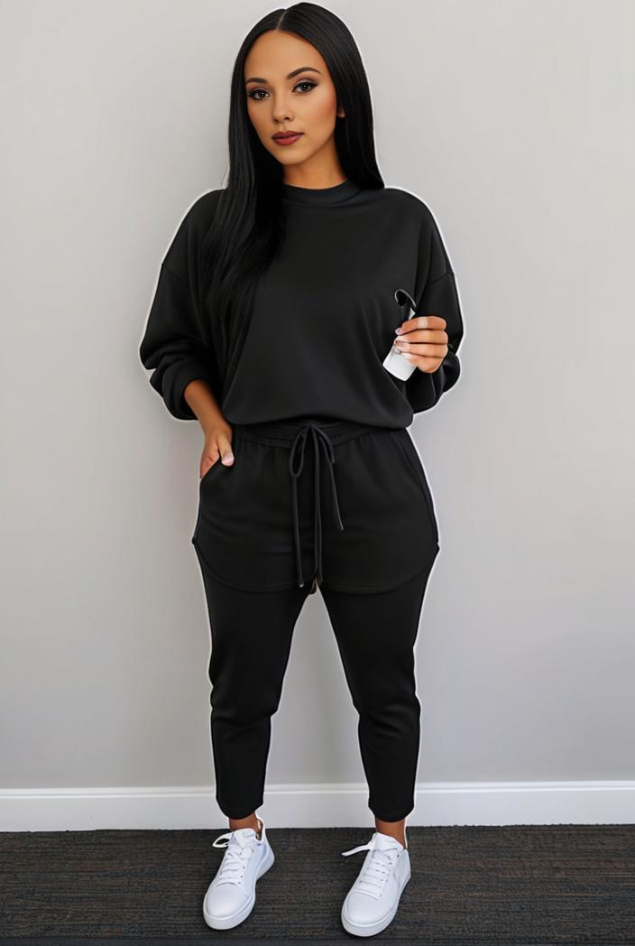 casual drawstring pants and hoodie combo set for women 136883
