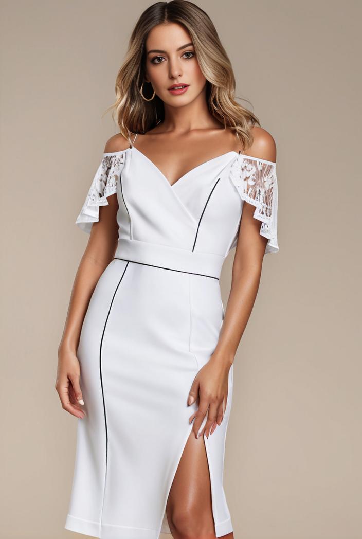 pearl chain cold shoulder front slit pleated mermaid wedding dress 141533