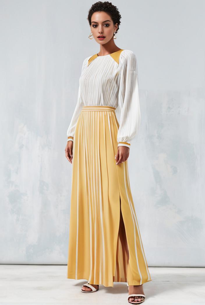 pleated high waist commuting temperament maxi dress 141589