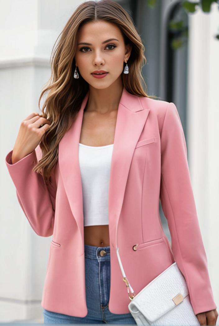 chic open front blazer with stylish pockets for women 138467
