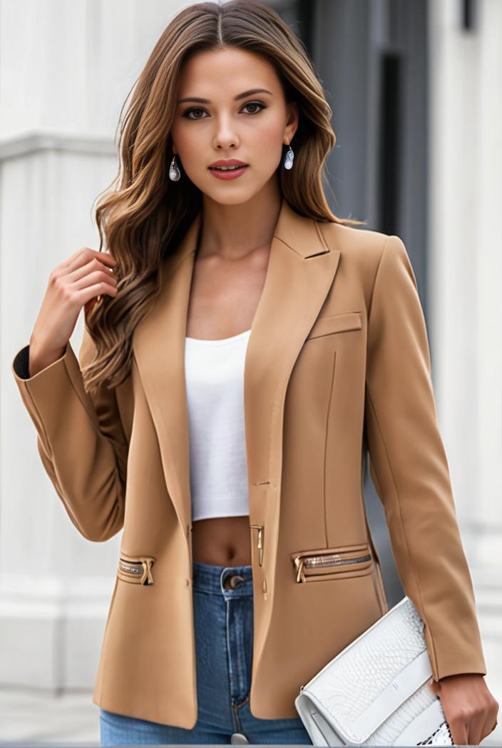 chic open front blazer with stylish pockets for women 138475
