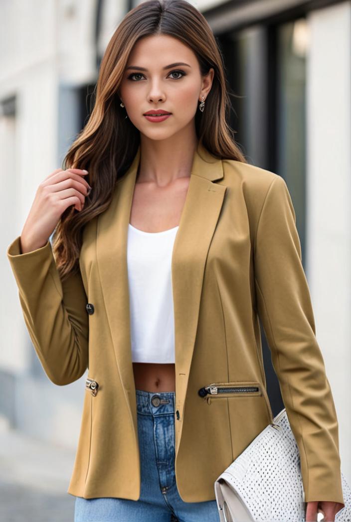 chic open front blazer with stylish pockets for women 138476