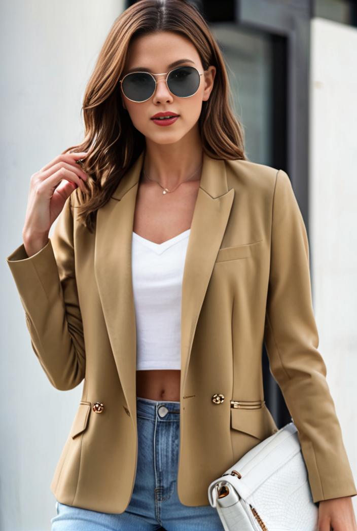 chic open front blazer with stylish pockets for women 138480