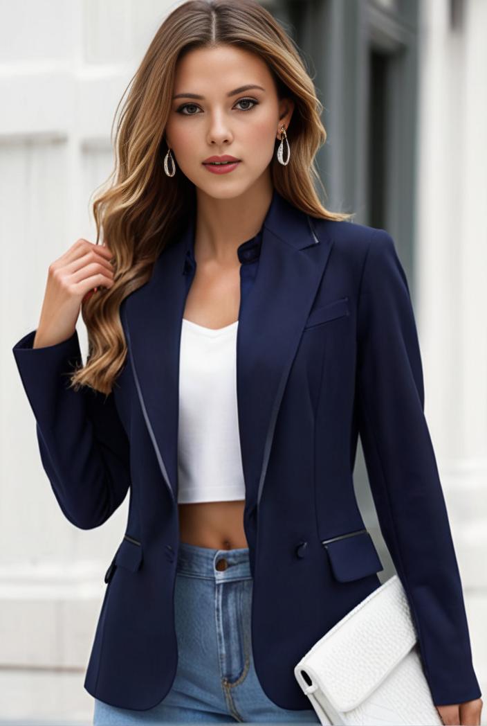 chic open front blazer with stylish pockets for women 138499