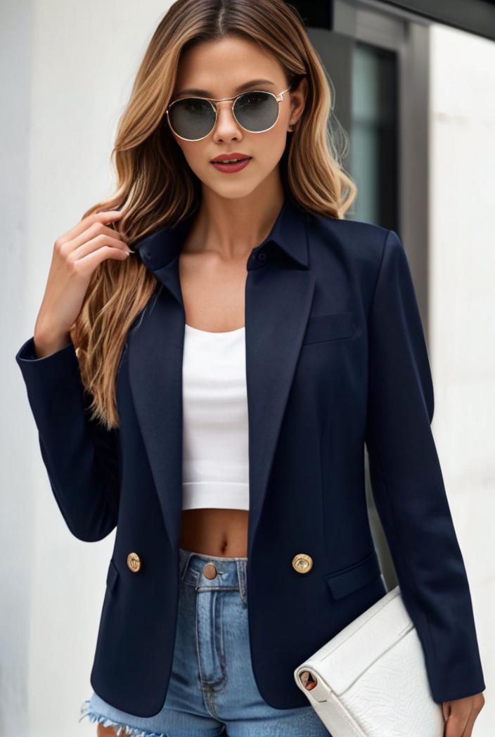 chic open front blazer with stylish pockets for women 138503