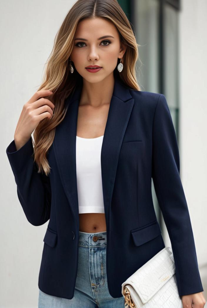 chic open front blazer with stylish pockets for women 138506