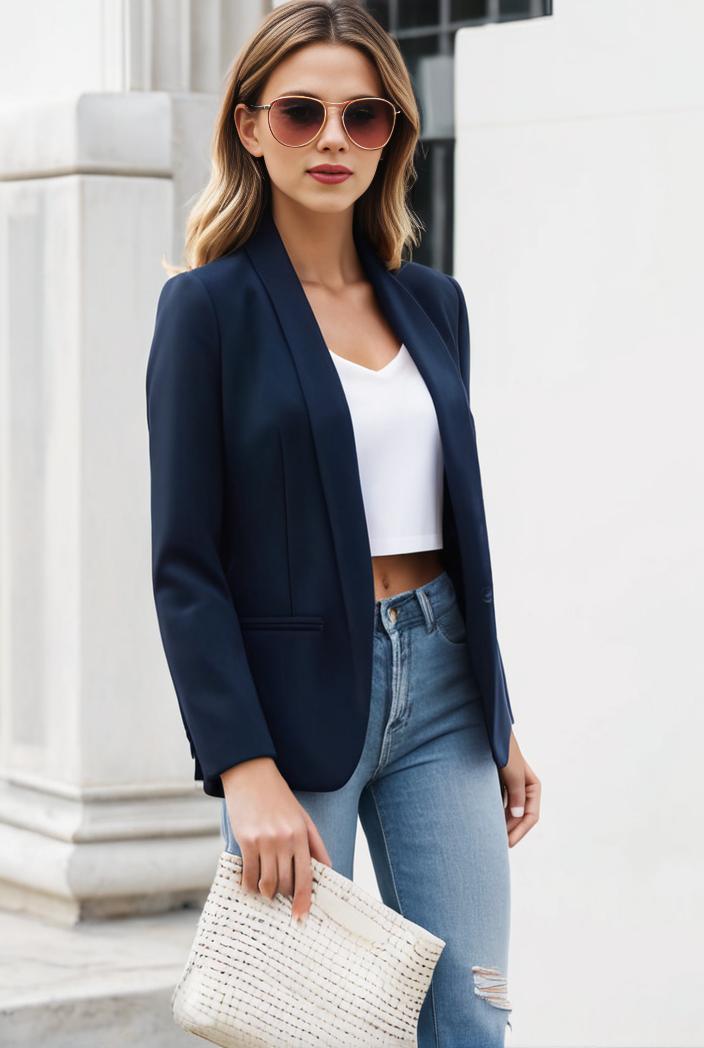 chic open front blazer with stylish pockets for women 138523